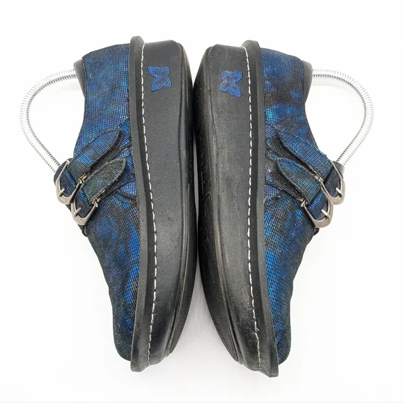 Alegria Alli blue black twist leather slip on hook & loop closure clog 37 6.5/7 - Picture 6 of 9